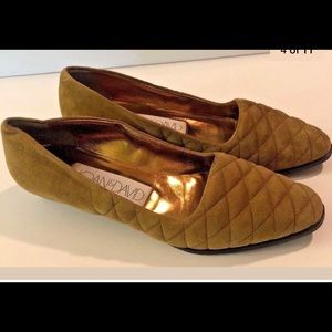 Joan & David Suede Quilted Flats Olive Green